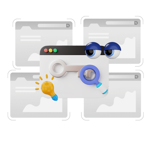 4 illustrated websites displaying search engines