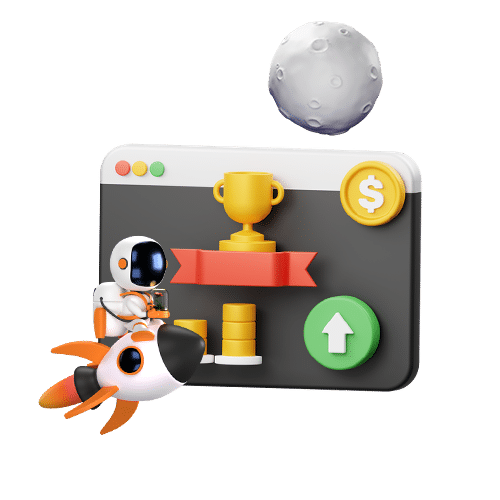 a cartoon spaceman riding a rocket in front of a computer