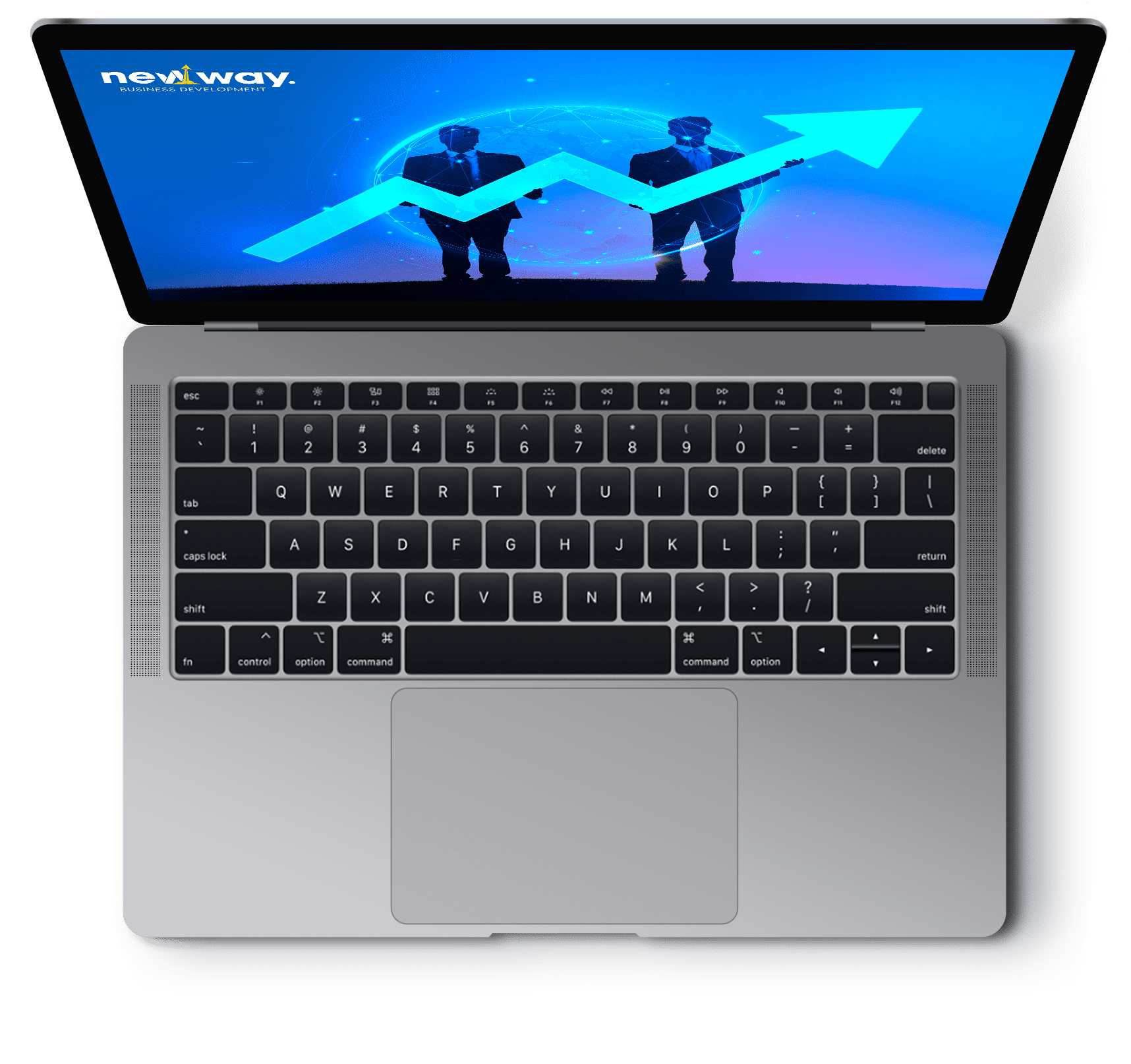 a laptop  that displayed an upward trend arrow