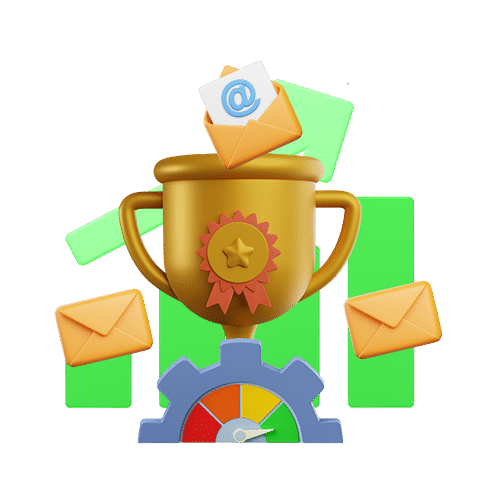 a trophy  surrounded by emails