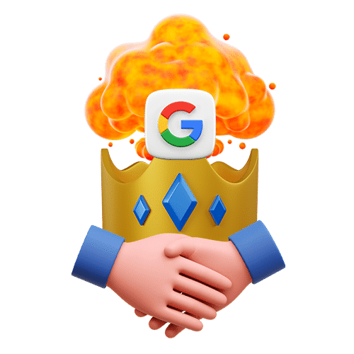 a crown  displaying the google logo with an explosion in the background