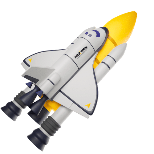 a yellow  rocket with new way written on the side