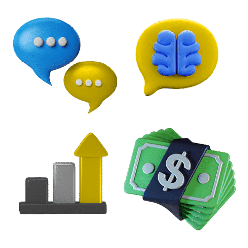 ideas  and speech bubbles with a graph showing growth
