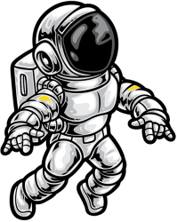 a black  and white cartoon astronaut