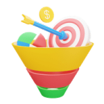 a sales  funnel illustration with a target and money going inside