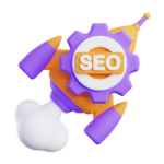 a rocket  ship with SEO written on the side of it
